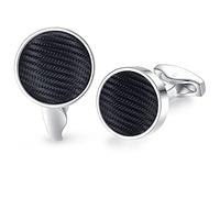 HONEY BEAR Gemelli in nylon a righe in tessuto rotondo per regalo di nozze da uomo, 16mm, Acciaio inossidabile, Senza pietra