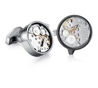 HONEY BEAR Gemelli Movimento Dell'orologio Steampunk Per Uomo Camicia, giro acciaio per regalo di nozze affari con scatola (Nero)