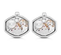 HONEY BEAR Gemelli Movimento Dell'orologio Steampunk Per Uomo Camicia per regalo di nozze affari con scatola Ottagono (Argento lucido)