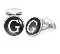 HONEY BEAR Gemelli rotondi con lettera dell'alfabeto iniziale per regalo di nozze da uomo, nero dalla A alla Z, 16MM, Acciaio inossidabile, Senza pietra