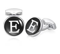 HONEY BEAR Gemelli rotondi con lettera dell'alfabeto iniziale per regalo di nozze da uomo, nero dalla A alla Z, 16MM, Acciaio inossidabile, Senza pietra