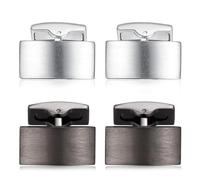 HONEY BEAR Gemelli Set da uomo - Rettangolo acciaio inossidabile spazzolato argento nero, per il regalo di nozze di affari (Pistola nera + argento spazzolato con scatola)