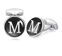 HONEY BEAR gemelli uomo con iniziali alfabeto lettera per uomo - camicia acciaio per matrimonio Commercio Regalo,Nero (M)