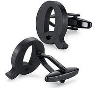 HONEY BEAR Gemelli Uomo con iniziali Argento Lettera Iniziale,Acciaio Inossidabile per Camicia Matrimonio (Q-Nero)