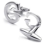 HONEY BEAR Gemelli Uomo con iniziali Argento Lettera Iniziale,Acciaio Inossidabile per Camicia Matrimonio (G)