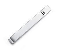 HONEY BEAR Lettera con iniziali Alfabeto Fermacravatta per Uomo - Dimensione Normale Acciaio Regalo di Nozze di Business,5.5cm,Argento Spazzolato con Lettera Nera