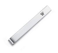 HONEY BEAR Lettera con iniziali Alfabeto Fermacravatta per Uomo - Dimensione Normale Acciaio Regalo di Nozze di Business,5.5cm,Argento Spazzolato con Lettera Nera