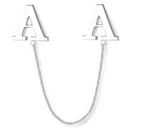 HONEY BEAR Lettere dell'alfabeto Spilla a catena Spilla per donna Uomo Camicia Colletto al collo Etichetta Spilla con nappa, Acciaio inossidabile per regalo d'affari, dalla A alla Z,Argento (A)