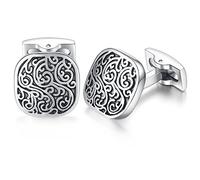 Honey Bear Retro modello intaglio gemelli da polso uomo - camicia acciaio per matrimonio Commercio Regalo,Argento con nero (piazza)