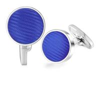 HONEY BEAR Rotondo gemelli per uomo - Nylon Tessuto modello a righe acciaio inox per regalo di nozze business (Blu)