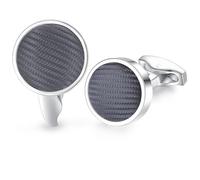 HONEY BEAR Rotondo gemelli per uomo - Nylon Tessuto modello a righe acciaio inox per regalo di nozze business (Grigio)