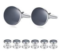 HONEY BEAR Set di 6 Gemelli e Borchie con Orsetto di Miele - Onice Nero, per Camicie Smoking Regalo di Nozze (Grigio 8pcs)