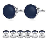 HONEY BEAR Set di 6 Gemelli e Borchie con Orsetto di Miele - Onice Nero, per Camicie Smoking Regalo di Nozze (Blu navy 8pcs)