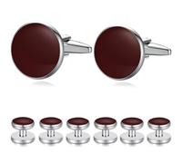 HONEY BEAR Set di 6 Gemelli e Borchie con Orsetto di Miele - Onice Nero, per Camicie Smoking Regalo di Nozze (Rosso scuro 8pcs)