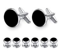 HONEY BEAR Set di 6 Gemelli e Borchie con Orsetto di Miele - Onice Nero, per Camicie Smoking Regalo di Nozze (Nero con argento 6pcs)