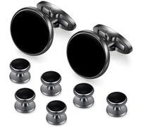 HONEY BEAR Set di 8 Gemelli e Borchie con Orsetto di Miele per Camicie Smoking Regalo di Nozze,Rotondo (Nero)