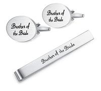 HONEY BEAR Set di gemelli da matrimonio con fermacravatta per camicia da uomo, regalo di matrimonio con scatola, argento spazzolato, 22*16mm, Acciaio inossidabile, Senza pietra