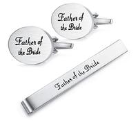 HONEY BEAR Set di gemelli da matrimonio con fermacravatta per camicia da uomo, regalo di matrimonio con scatola, argento spazzolato, 22*16mm, Acciaio inossidabile, Senza pietra