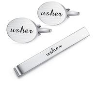 HONEY BEAR Set di gemelli da matrimonio con fermacravatta per camicia da uomo, regalo di matrimonio con scatola, argento spazzolato, 22*16mm, Acciaio inossidabile, Senza pietra