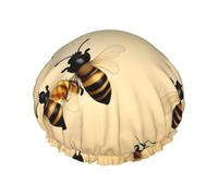 Honey Bee - Cuffia da doccia riutilizzabile, a doppio strato, mantiene i capelli asciutti, si adatta a tutte le teste