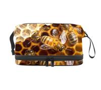 Honey Bee on the Honeycomb - Beauty case a doppio strato per donne e ragazze, trousse da viaggio per trucchi, pratica borsa organizer con scomparto per pennelli, Multi, 27x15x14 cm/10.6x5.9x5.5 in,
