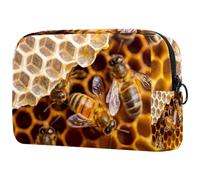 Honey Bee on the Honeycomb Trousse per cosmetici, da donna, per articoli da toeletta da viaggio, grande, pratica borsa organizer con cerniera, Multi, 18.5x7.5x13cm/7.3x3x5.1in, Beauty case