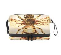 Honey Bee - Trousse a doppio strato per cosmetici con ritratto di forme geometriche, per donne e ragazze, borsa da viaggio per trucchi, pratica borsa organizer con scomparto per pennelli, Multi,