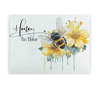 Honey Im Home Tagliere rettangolare in vetro con api e fiori, grande tagliere da cucina testurizzato, con piedini antiscivolo, 39 x 28,5 cm