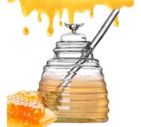 Honey Jar With Dipper, Clear Glass Honey Container With Lid And Wooden Stick, Safe Odorless Storage Jar, Perfect For Sweet, Syrup, Salad Dressings, Sauces, Tea, Breakfast, Kitchen Use