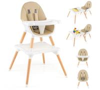 HONEY JOY Seggiolone 4 in 1 convertibile in legno per neonati e bambini, set tavolo e sedia, seggiolone con imbracatura di sicurezza, vassoio rimovibile in 4 posizioni (cachi)