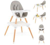 HONEY JOY Seggiolone 4 in 1 convertibile in legno per neonati e bambini, set tavolo e sedia, seggiolone con imbracatura di sicurezza, vassoio rimovibile in 4 posizioni (grigio)