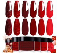 Honey Joy - Set di 6 polveri per immersione in polvere glitterate, collezione classica rossa, per nail art, manicure, saloni fai da te, regali per la casa, per donne, non necessita di lampada per