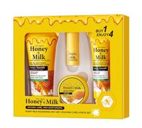Honey Milk - Set regalo per la cura della pelle, kit di idratazione per tutto il corpo, 4 pezzi, include lozione per il corpo, crema per mani e piedi, crema Chap e balsamo per le labbra, formula