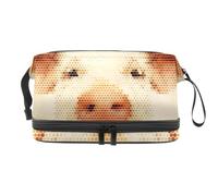 Honey Pig - Beauty case a doppio strato con ritratto geometrico, per donne e ragazze, borsa da viaggio per trucchi e trucchi, pratica borsa organizer con scomparto per pennelli, Multi, 27x15x14