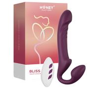 Honey Play Box Bliss - vibratore strap-on rotante con perle (viola)