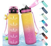 HoneyHolly Borraccia 1 Litro, Reutilizables, Borracce con Cannuccia, Libre de BPA & A Prova di Perdita, Borraccia Motivazionale, Bottiglia Palestra per Scuola, Palestra, Ufficio, Sport