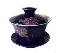 honeylive Yxhupot Gaiwan - Tazza da tè Sancai in porcellana bianca e blu, 150 ml, motivo: peonia