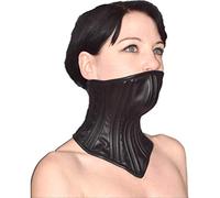 Honeylust Corsetto da collo bondage con mento bloccabile - Collare BDSM in similpelle | Posture collar con stecche da corsetto per fissazione & corsetto da collo