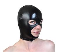 Honeylust - Maschera stretch con apertura per occhi e bocca - cappuccio bondage lucido con cerniera - maschera fetish BDSM per coppie Dom Sub - cappuccio schiavo wetlook
