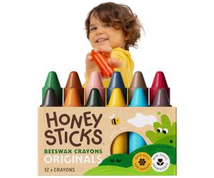 Honeysticks - Pastelli in 100% pura cera d’api (confezione da 12 pezzi). Naturali, atossici e sicuri per tutti i bambini, da 1 anno in su. Fatti a mano in Nuova Zelanda.