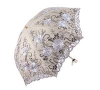Honeystore Ombrello da sole vintage in pizzo UV Due pieghevole 3D fiore ricamo ombrello grigio