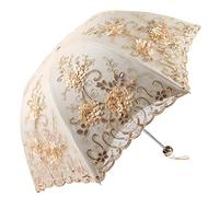 Honeystore Ombrellone da sole vintage in pizzo UV pieghevole 3D fiore ricamo ombrello 3 pieghevole giallo