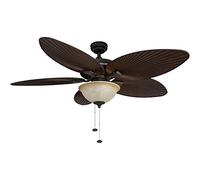 Honeywell Ceiling Fans Palm Island 52 Inch Ceiling Fan With Light, Indoor/Outdoor Ceiling Fan with Pull Chain, Tropical LED Dual-Mount 5 Palm Leaf Blade Design, ETL Damp Rated, Bronze (50202-01)