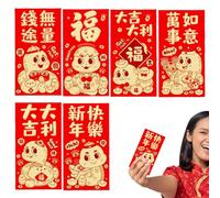 Hong Bao - Buste per il capodanno rosso, confezione da 6 buste leggere per soldi cinesi per la salute e la
