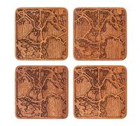 Hong Kong Mappa della città Sottobicchiere, set di 4 sottobicchieri in legno Sapele con mappa della città, fatto a mano