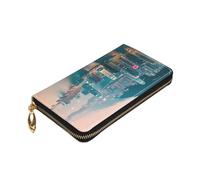 Hong Kong Print Premium Leather Zip Around Wallet per uomini e donne libretto degli assegni blocco RFID