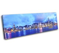 Hong Kong Skyline Night Asia Asian City SINGLE TELA parete arte foto stampa