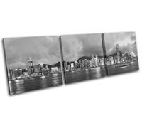 Hong Kong Skyline Night Asia Asian City TREBLE TELA parete arte foto stampa