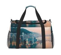 Hong Kong Stampa Weekender Pernottamento Carry On Bag Duffel Bag per Viaggio Donne Uomini Palestra Bagagli Borsa Carry on, Nero , Taglia unica