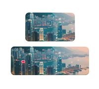 Hong Kong - Tappetino da cucina, 2 pezzi, in schiuma confortevole, antiscivolo, per cucina, pavimento, casa, ufficio